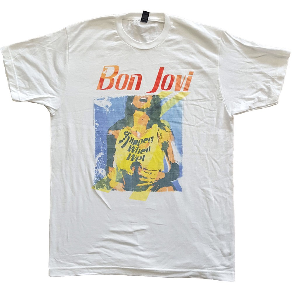 Bon Jovi - Slippery When Wet Original Cover Heren Tshirt - Wit